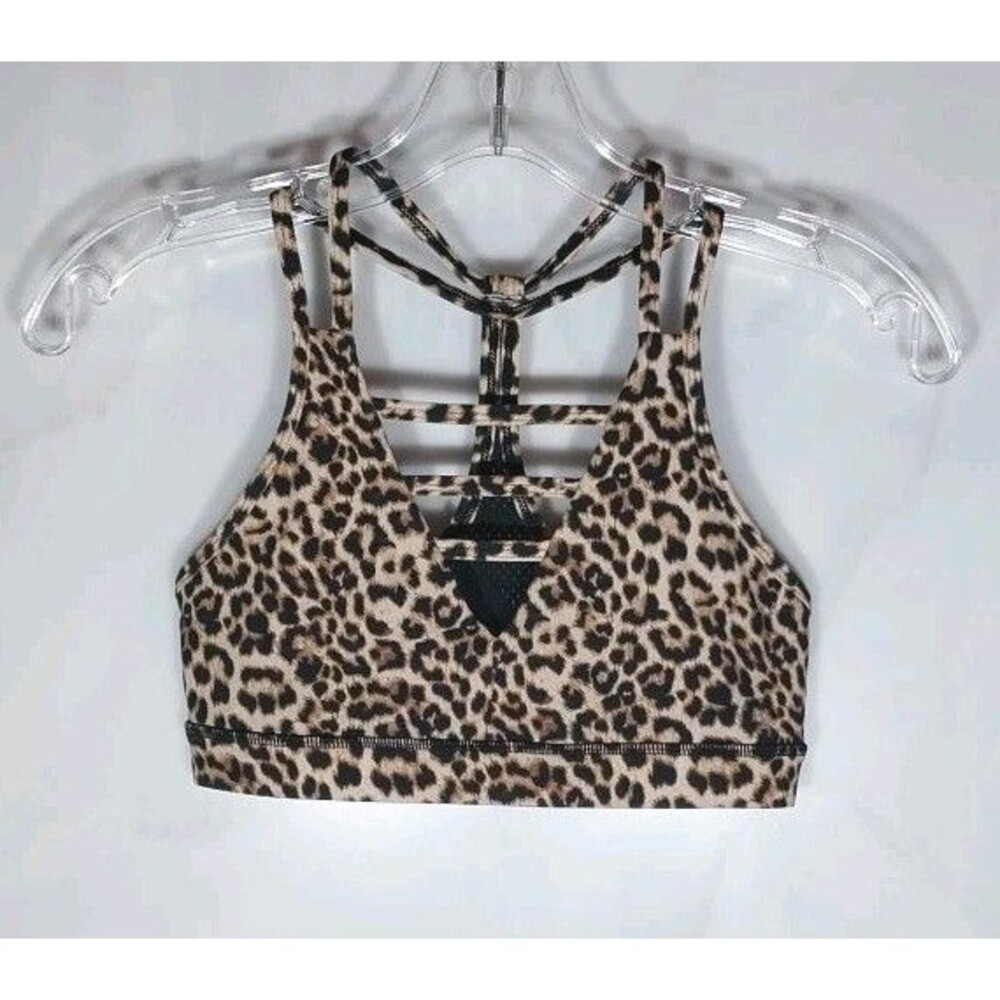 Zyia Active Leopard Print Strappy Sports Bra Size S Mesh Racerback Gym Workout